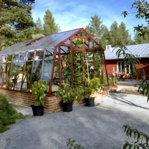 Stormsäkert växthus Variant 303 med 40 mur framifrån växthuset
